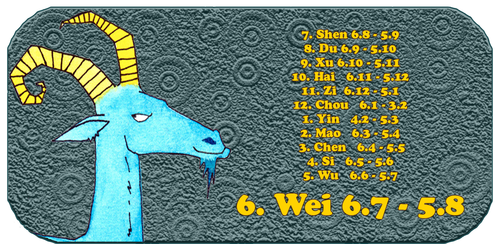 Chinesisches Tierkreiszeichen | Die zwölf chinesischen Tiere | Ziege, Januar, Monat 6 Wei